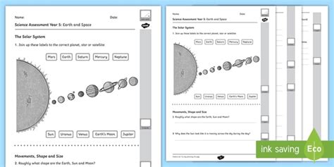 Y5 Earth And Space End Of Unit Assessment Earth And Space Ks2 - Earth And Space Ks2