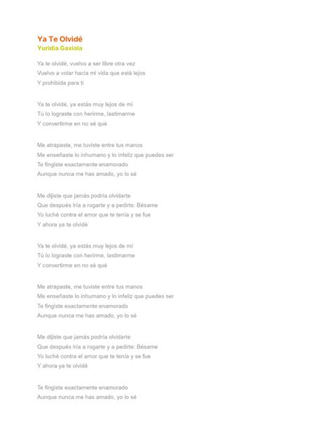 Ya Te Olvide Letra
