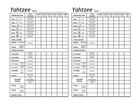 Yahtzee Score Sheets