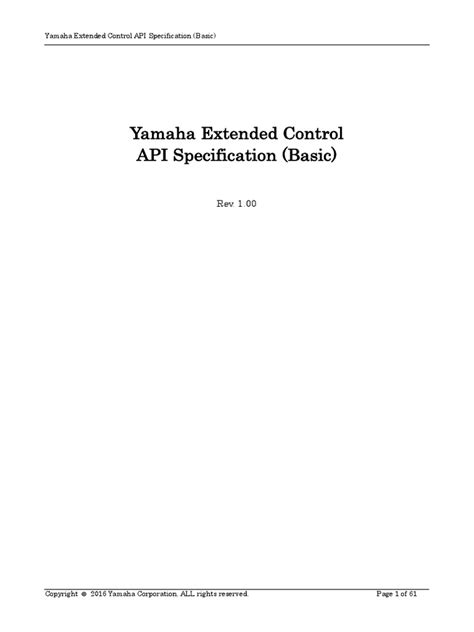 Yamaha Extended Control Api Specification Advanced