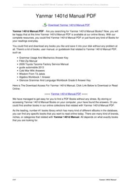 Read Online Yanmar 1401D Manual 