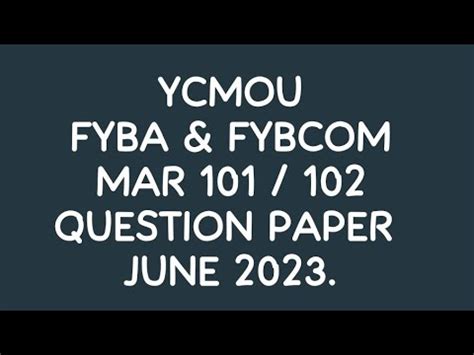 Ycmou Fybcom Question Paper
