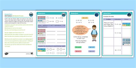 Year 1 Diving Into Mastery Related Facts Activity Related Addition And Subtraction Facts - Related Addition And Subtraction Facts