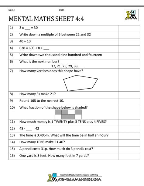 Year 4 Maths Worksheets Maths Questions For Year Math Sheets For Year 4 - Math Sheets For Year 4