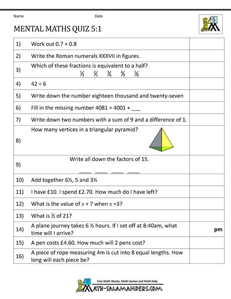 Year 5 Mental Maths Test Qca