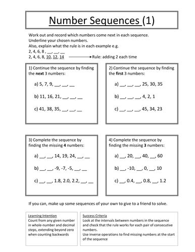 Year 5 Number Sequences And Patters Worksheets Numeracy Number Sequences Year 5 - Number Sequences Year 5