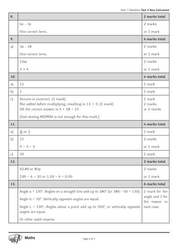 year 7 initial maths assessment papers