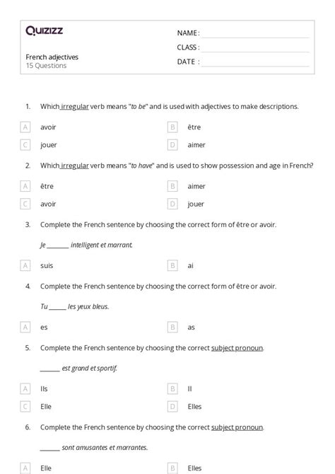 year 8 french test papers