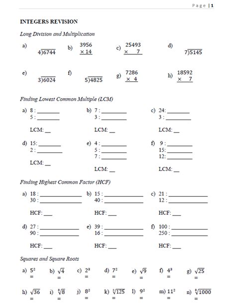 Year 8 Maths Revision Test
