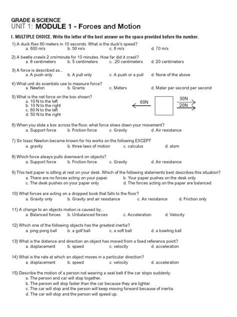 year 8 science forces test