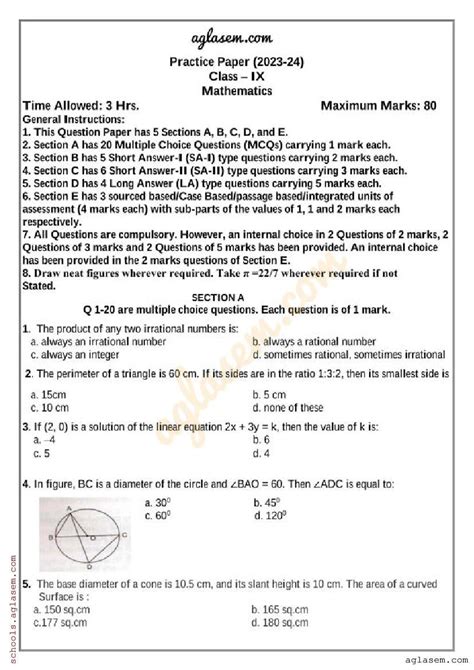 Year 9 Maths Exam Paper