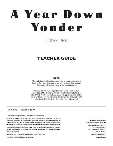 Year Down Yonder Study Guide