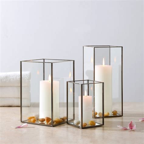 Yellow Square Glass Candle Holders