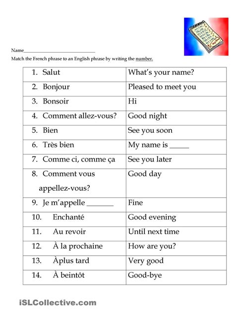 you learn french lesson 1 answers printable