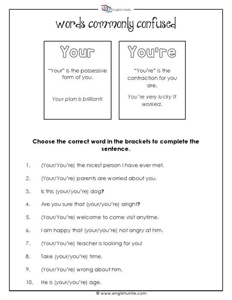 You Your You X27 Re Worksheets English Worksheets Your Vs You Re Worksheet - Your Vs You Re Worksheet
