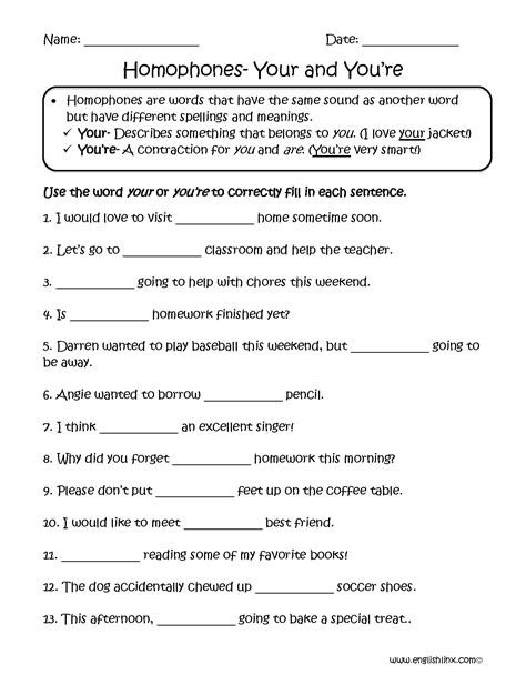 Your And Youu0027re Homophone Worksheets Made By Teachers Your You Re Worksheet - Your You Re Worksheet