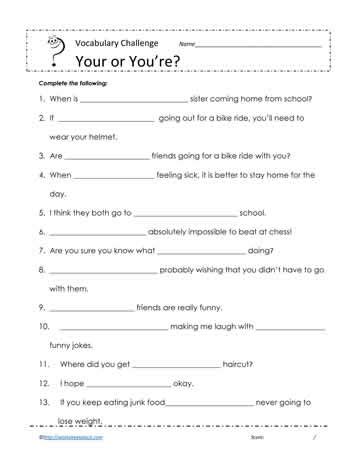 Your You X27 Re Worksheet Freeology Your Vs You Re Worksheet - Your Vs You Re Worksheet
