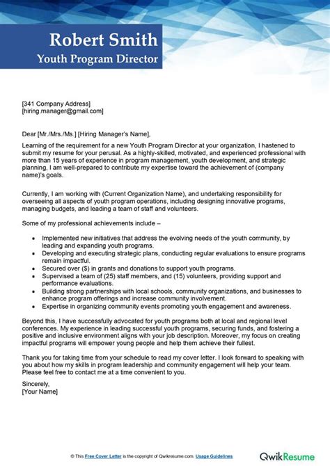 Youth Development Program Director Cover Letter
