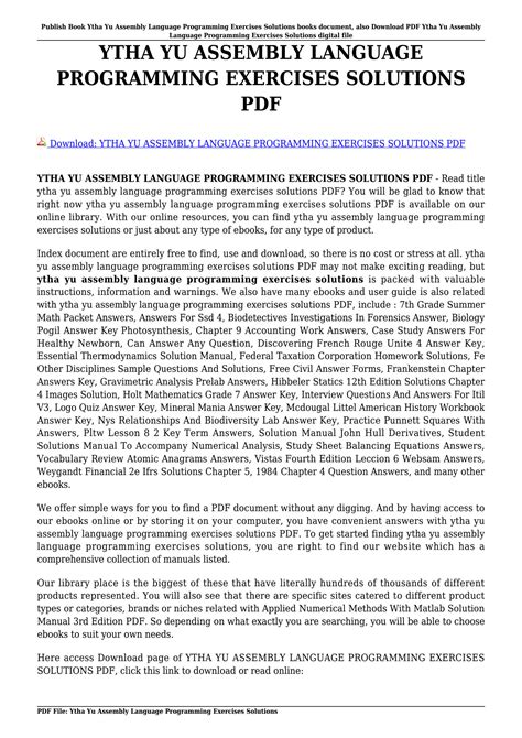 Download Ytha Yu Assembly Language Programming Exercises Solutions 