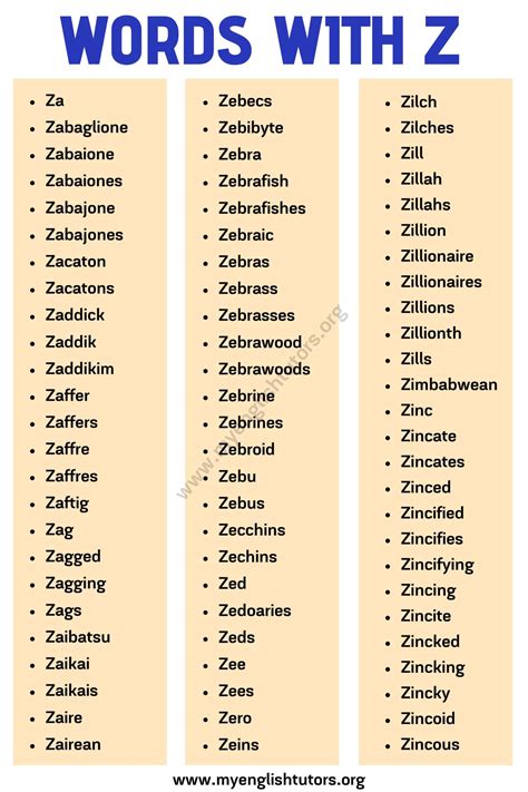 Z Words Words With Z Find The Letter Z - Find The Letter Z