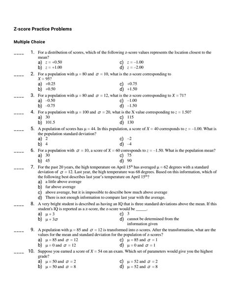 Download Z Score Problems And Answers 