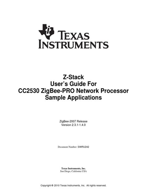 Download Z Stack User S Guide For Cc2530 Zigbee Pro Network 