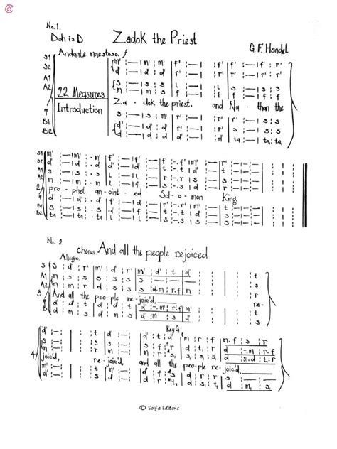 Zadok The Priest Solfa Notation