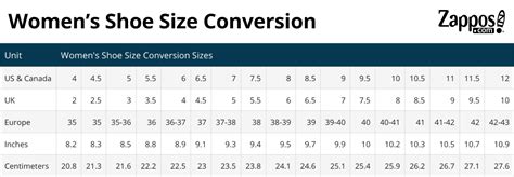 Zappos Shoe Conversion Chart