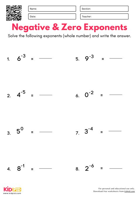 Zero And Negative Exponents Activity