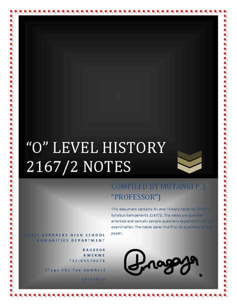 Zimsec 2014 O Level History Syllabus