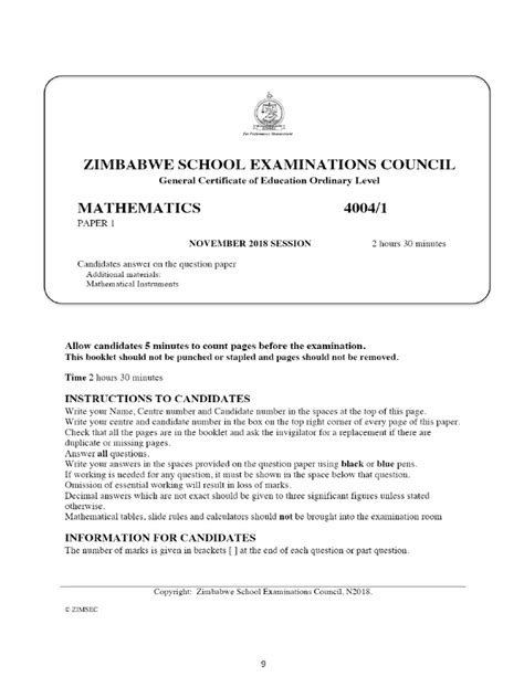 Zimsec A Level Mathematics Past Exam Papers
