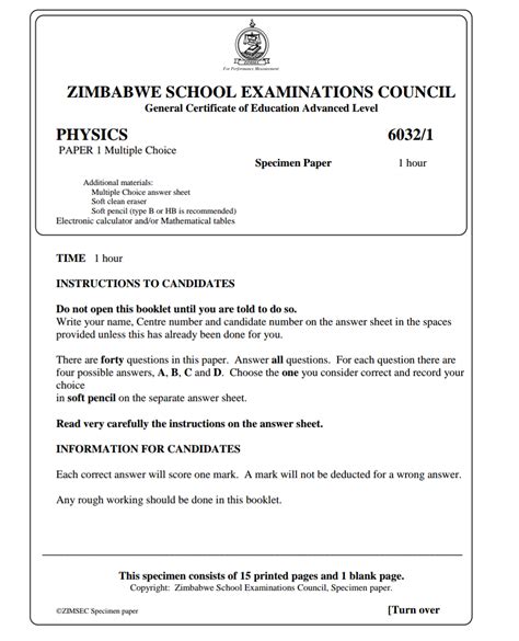 Zimsec A Level Physics Past Exam Papers
