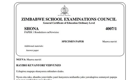 Zimsec A Level Shona Syllabus 2013 17