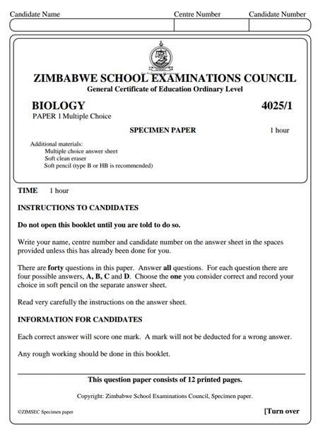 zimsec biology o level paper 2 question