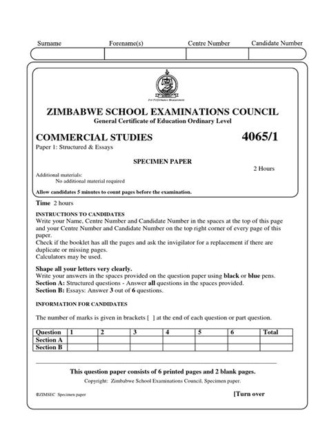 zimsec commerce paper 2010 marking scheme