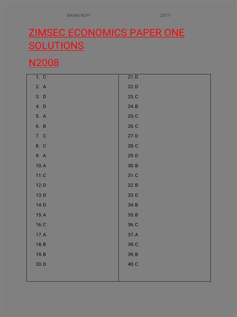 Zimsec Economics Mark Scheme