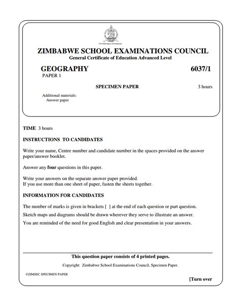 zimsec geography a level past papers