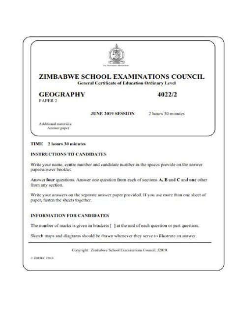 Zimsec Geography O Level Past Papers