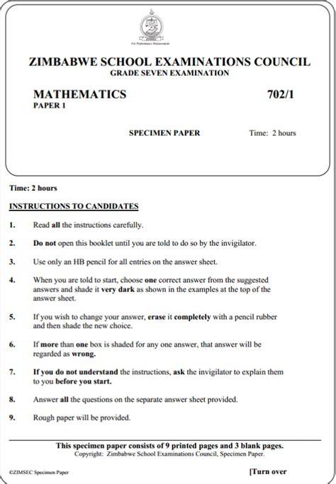 zimsec grade seven past exam papers