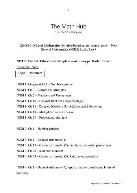 zimsec junior maths syllabus