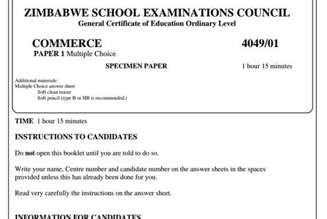 Zimsec O Level Commerce Marking Scheme