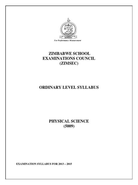 Zimsec O Level Physical Science Syllabus