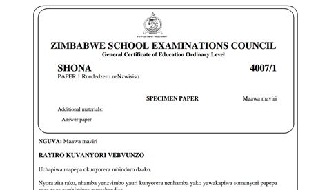 zimsec ordinary level shona syllabus