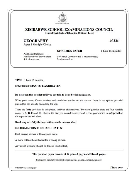 zimsec past exam papers geography