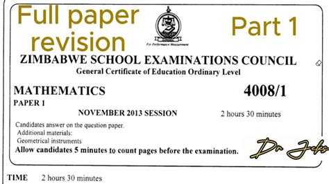Download Zimsec 2013 Maths Paper 1 