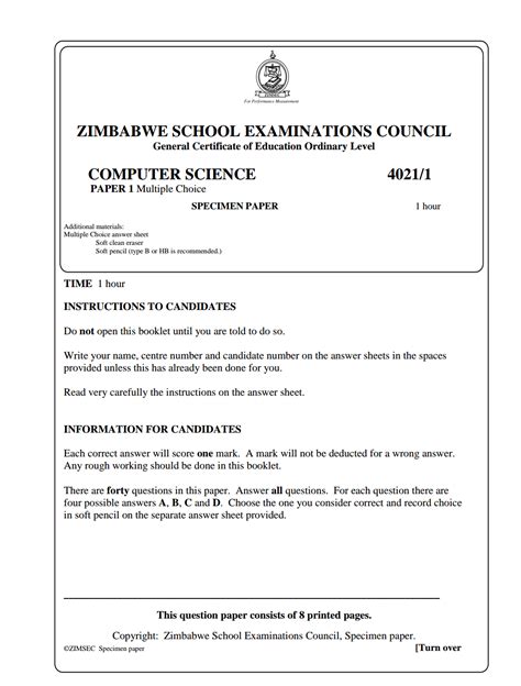 Read Zimsec Computer Science 2013 Paper 1 