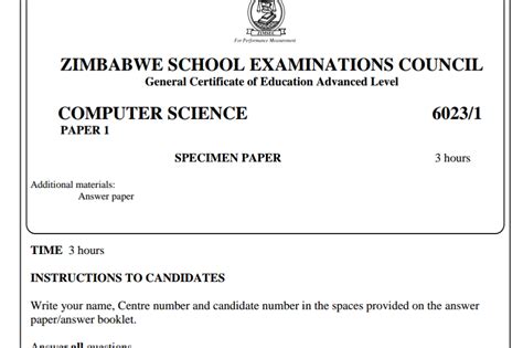 Read Zimsec Computer Science 2013 Paper 1 