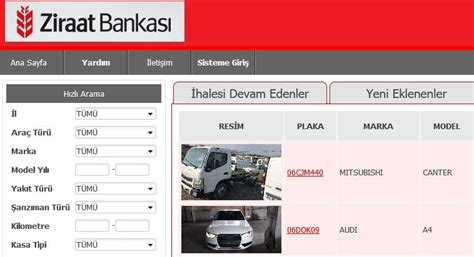 ziraat bankası 2. el araç satışı listesi 