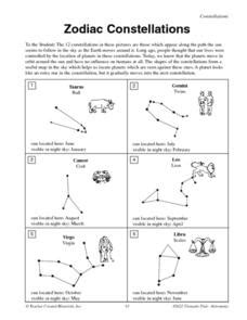 Zodiac Constellations Worksheet For 4th 5th Grade Lesson Constellation 4th Grade Science Worksheet - Constellation 4th Grade Science Worksheet