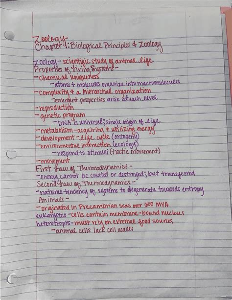 zoology notes for first year